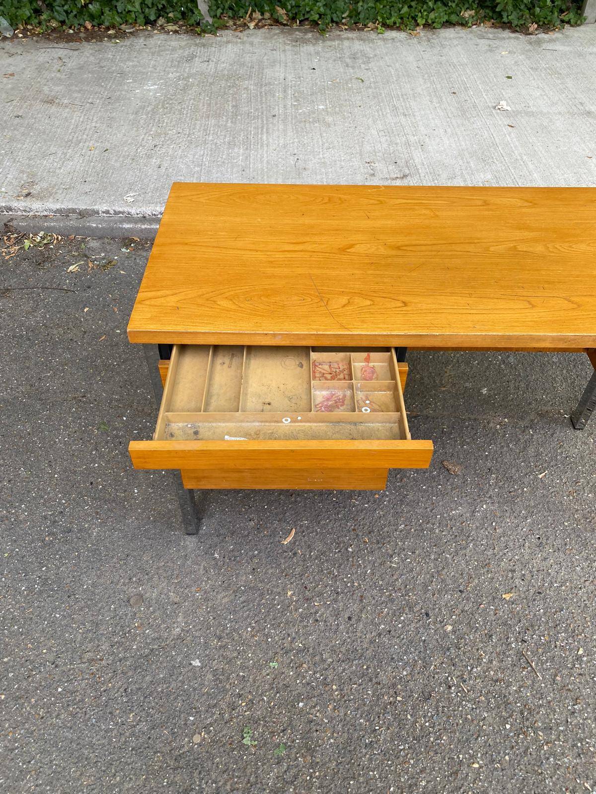 Scandinavian desk in wood and silver steel 1960 with 4 drawers