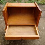 Solid pitch pine bedside table with vintage compass legs