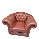 Authentic Vintage Chesterfield Armchair in Burgundy Leather