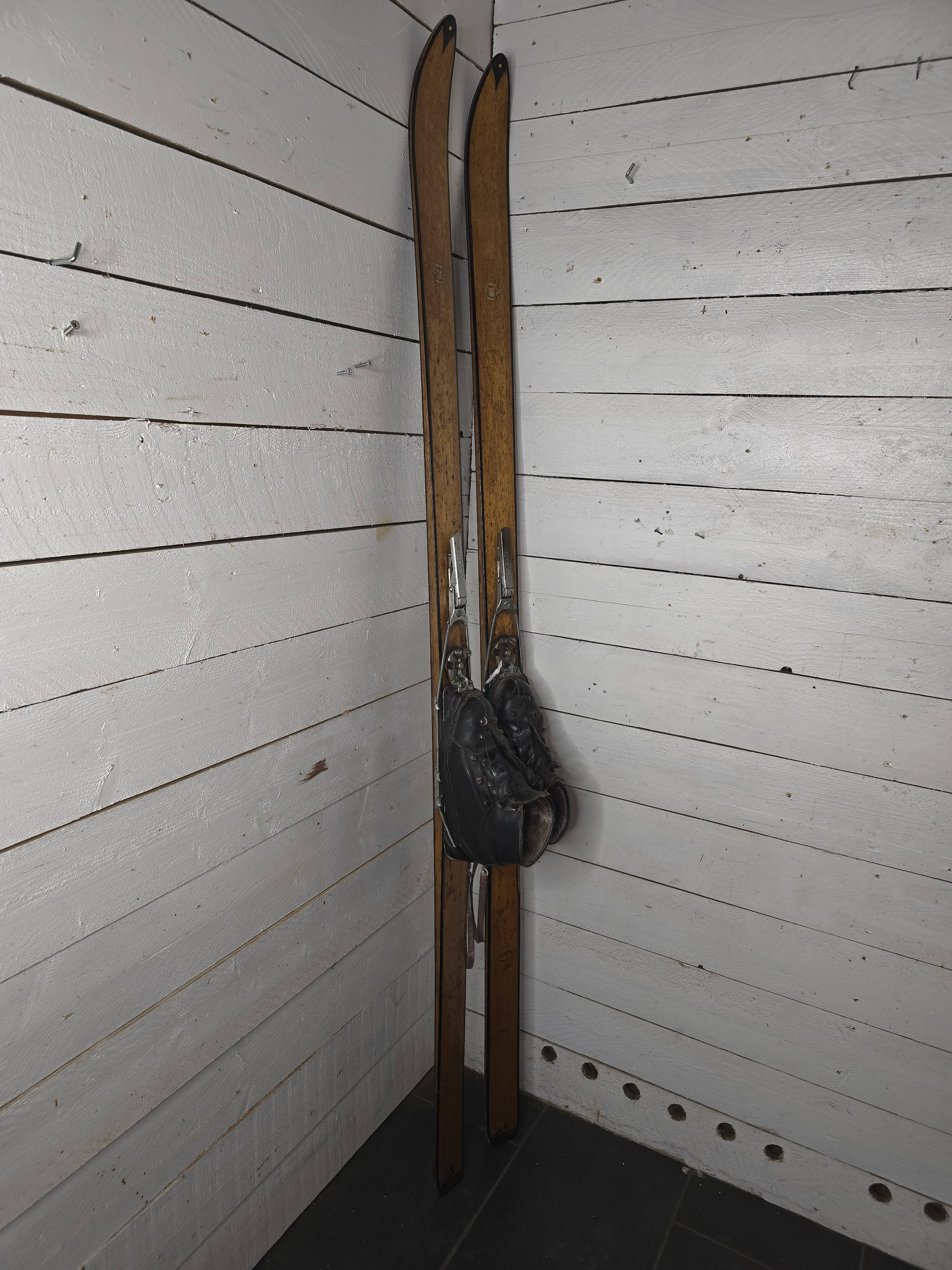 Pair of vintage wooden skis