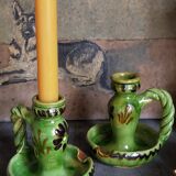 Duo of vintage potter's ceramic candle holders Regional Folk Art