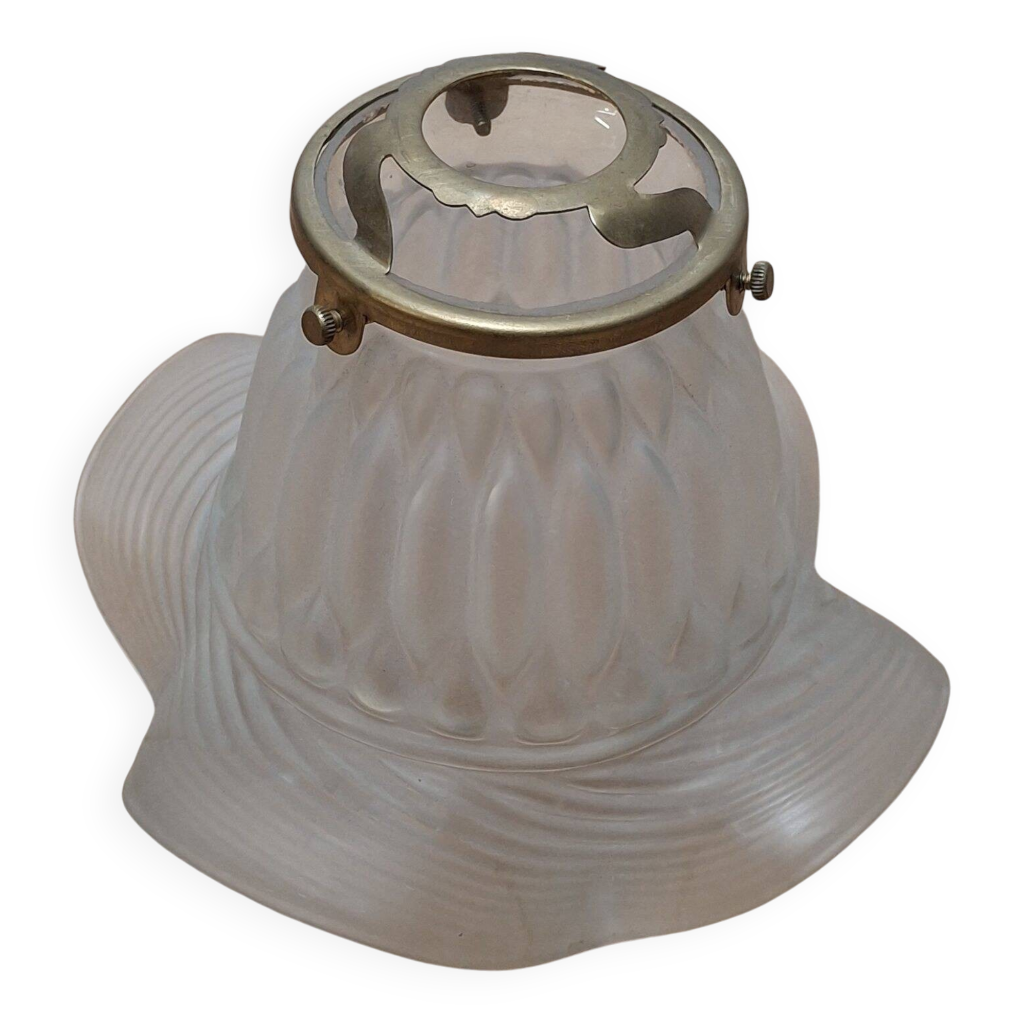 Abat-jour tulipe verre dépoli et laiton 50s