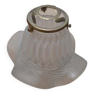 Abat-jour tulipe verre dépoli et laiton 50s