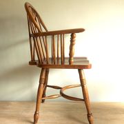Mid century solid oak lyre-back Windsor elbow armchair, 1960s