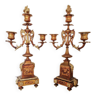 Pair of XlX th Empire candlesticks in polychrome metal