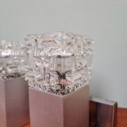 Pair of brushed aluminum and crystal wall lights, 1970s