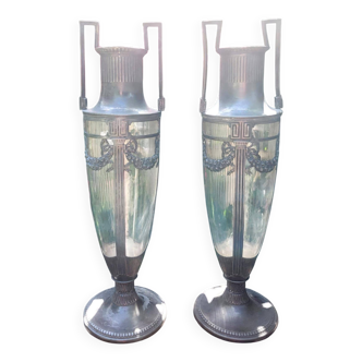 Pair of German silver-plated vases