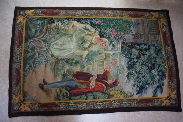 Tapisserie Aubusson française antique avec scène romantique