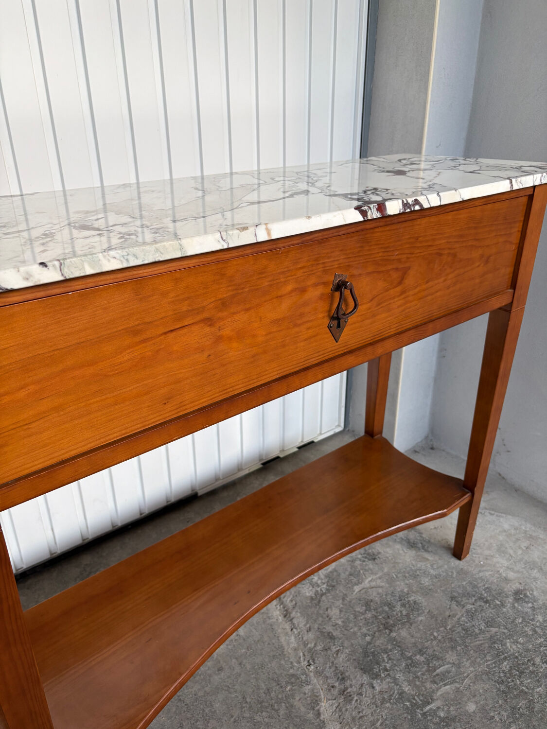 Large console in Calacatta Viola marble & solid cherry wood.