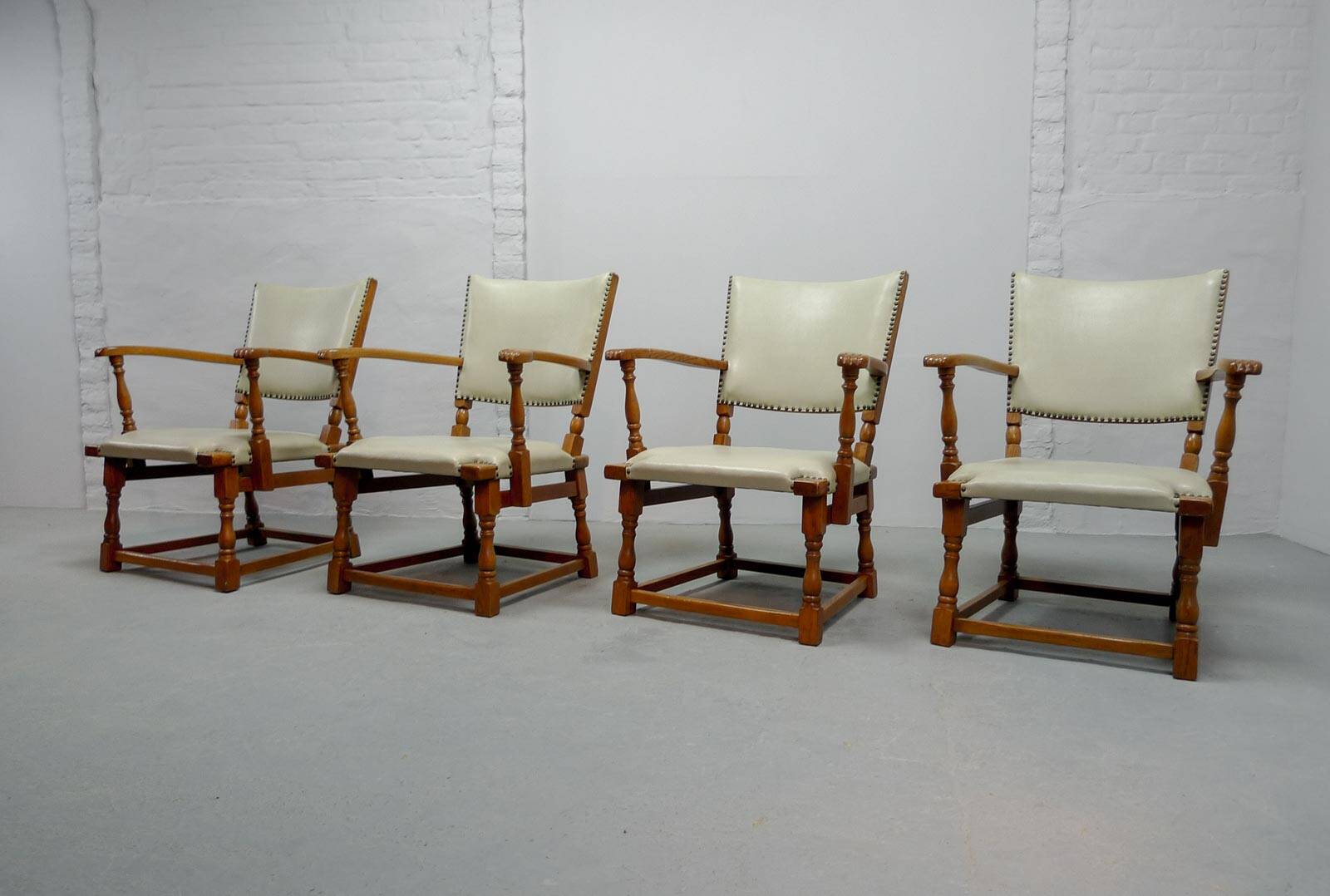 Set of 4 Dutch Design Oakwood Arm Chairs by Theo Ruth for Artifort, 1950s