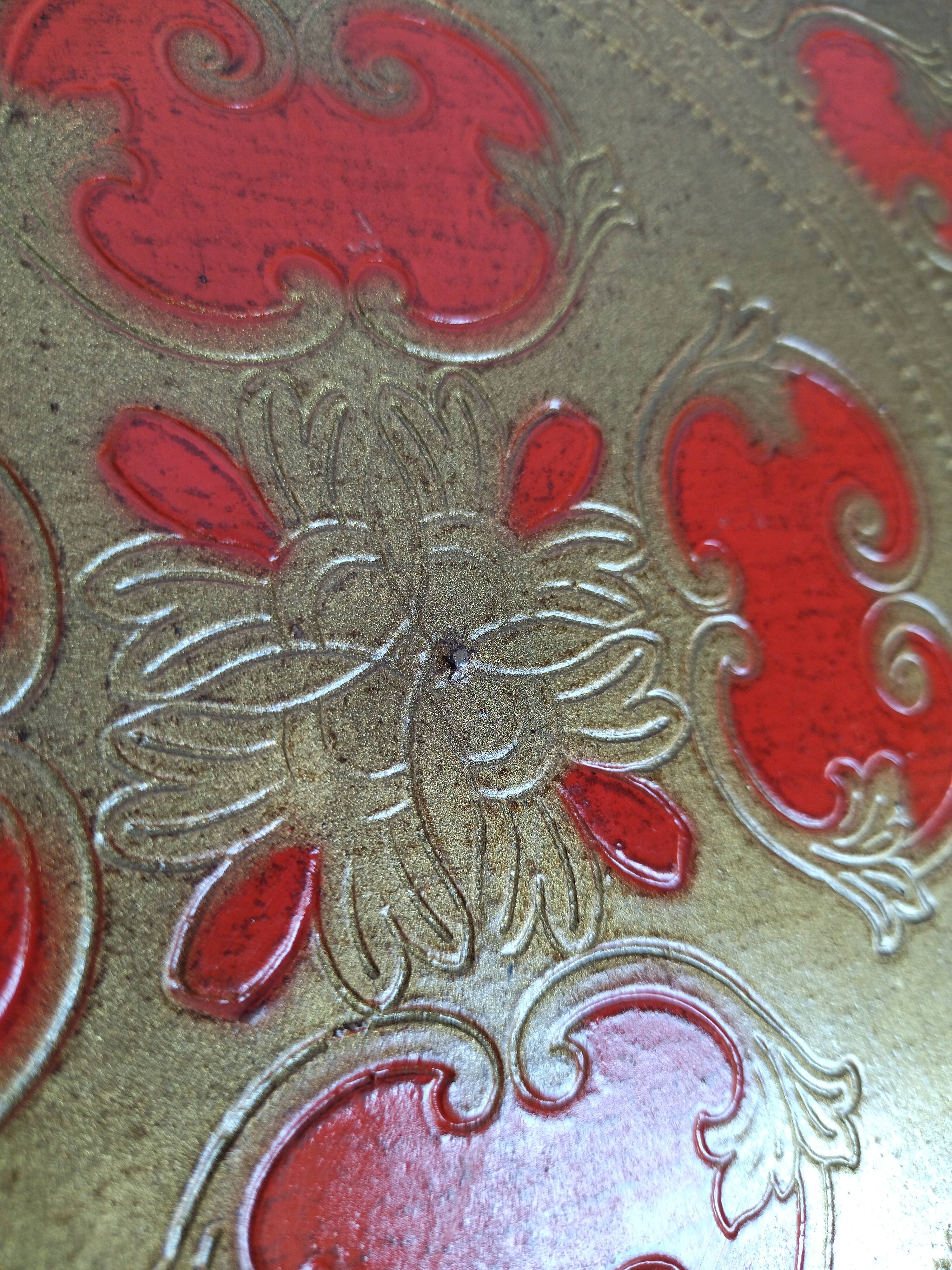 Large Florentine Italian red and gold vintage tray