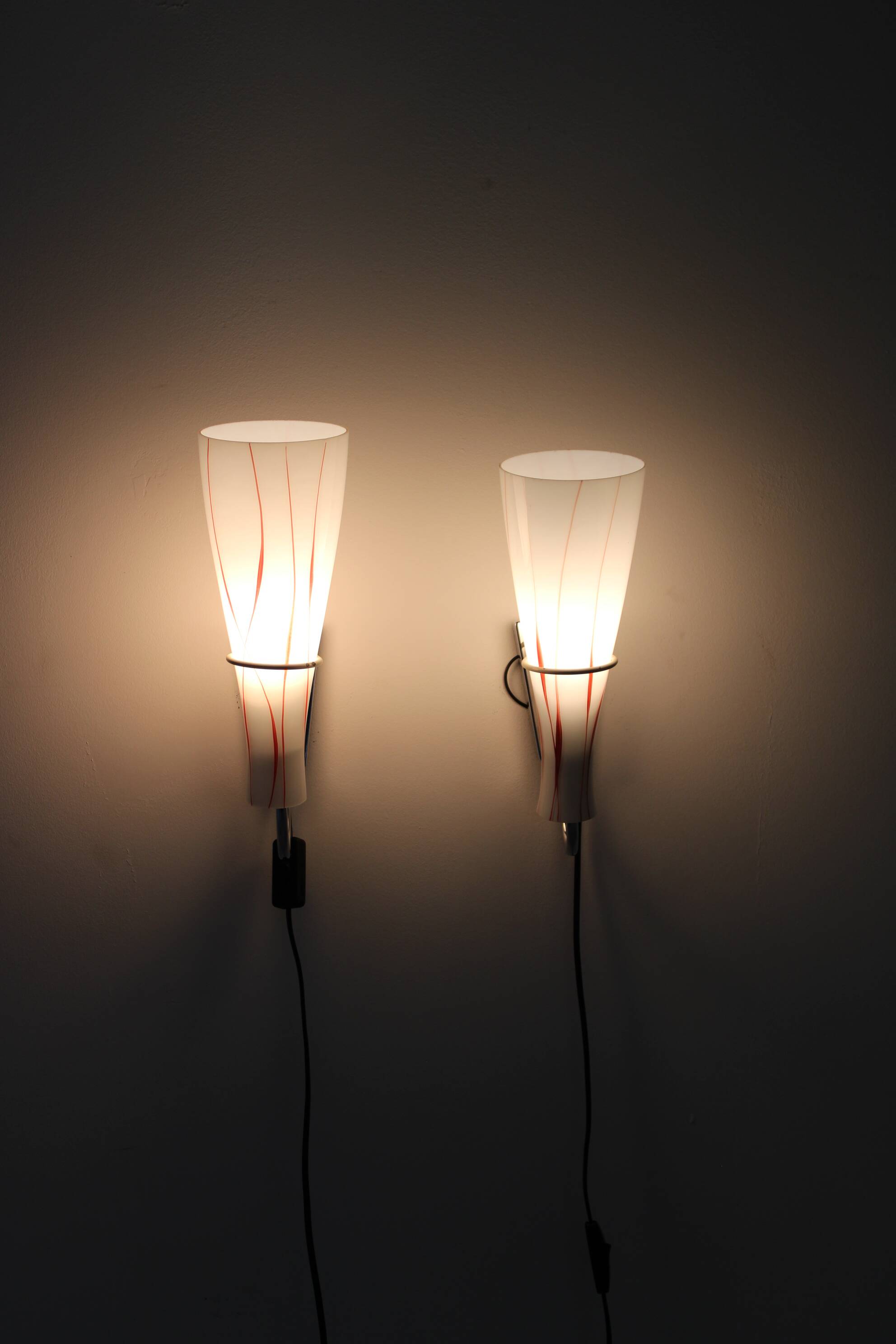 1970s Pair of Glass Wall Lamps , Czechoslovakia