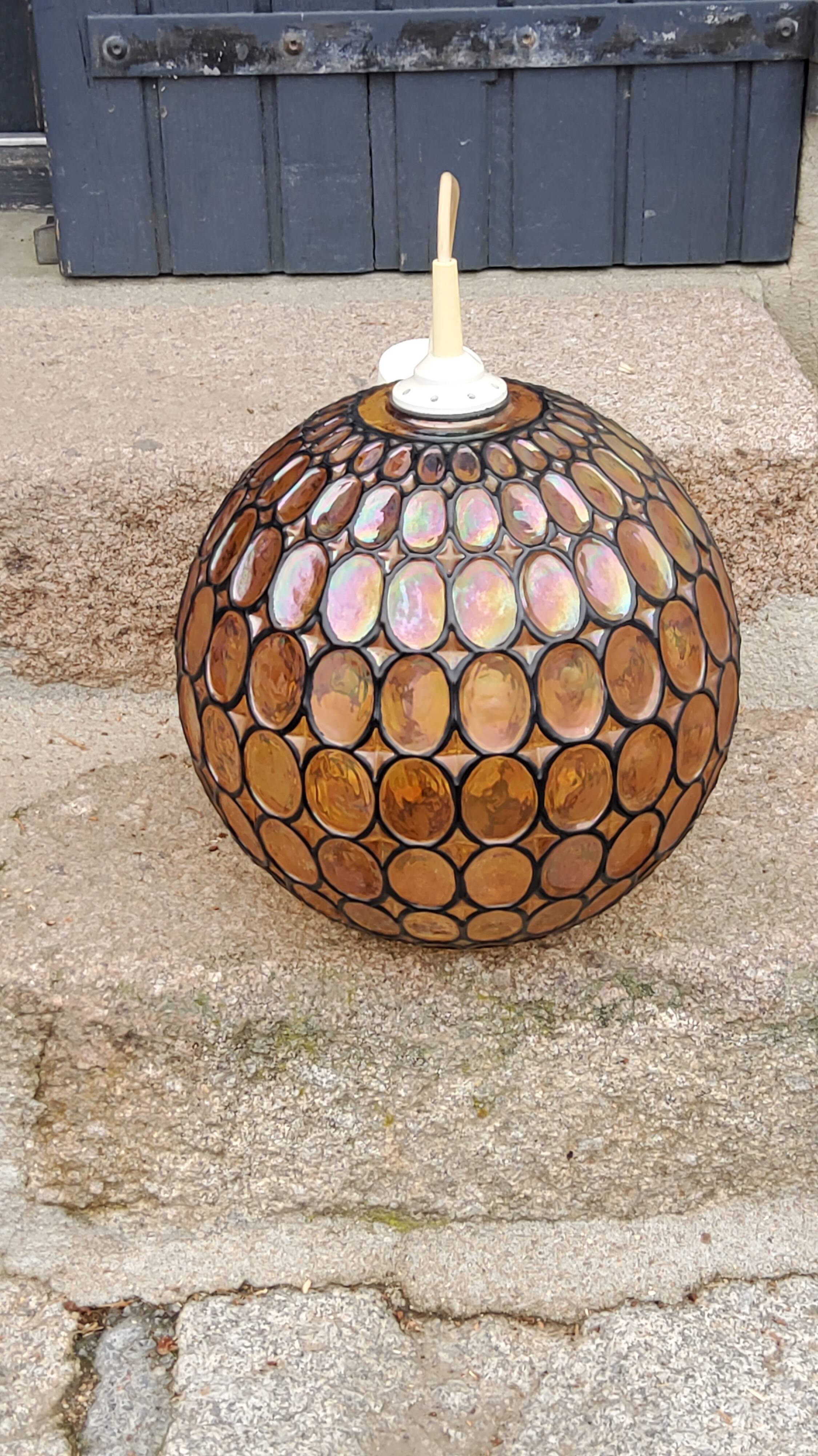 Ball pendant light in orange and enameled glass from the 70s