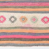 Beige & Pink Wool Kilim Rug, 142x203Cm Handknotted Carpet, 5x7 Rugs