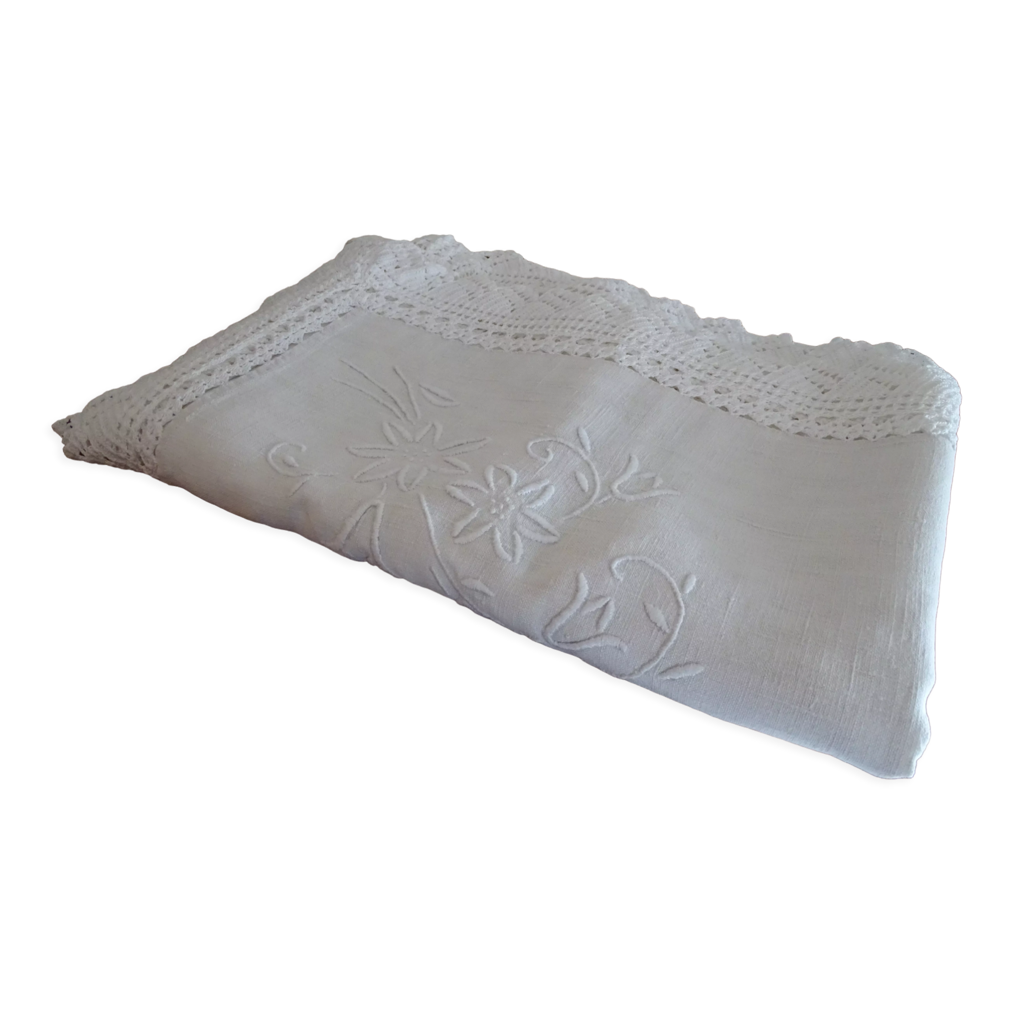 Old linen tablecloth 170 x 165 hand embroidered