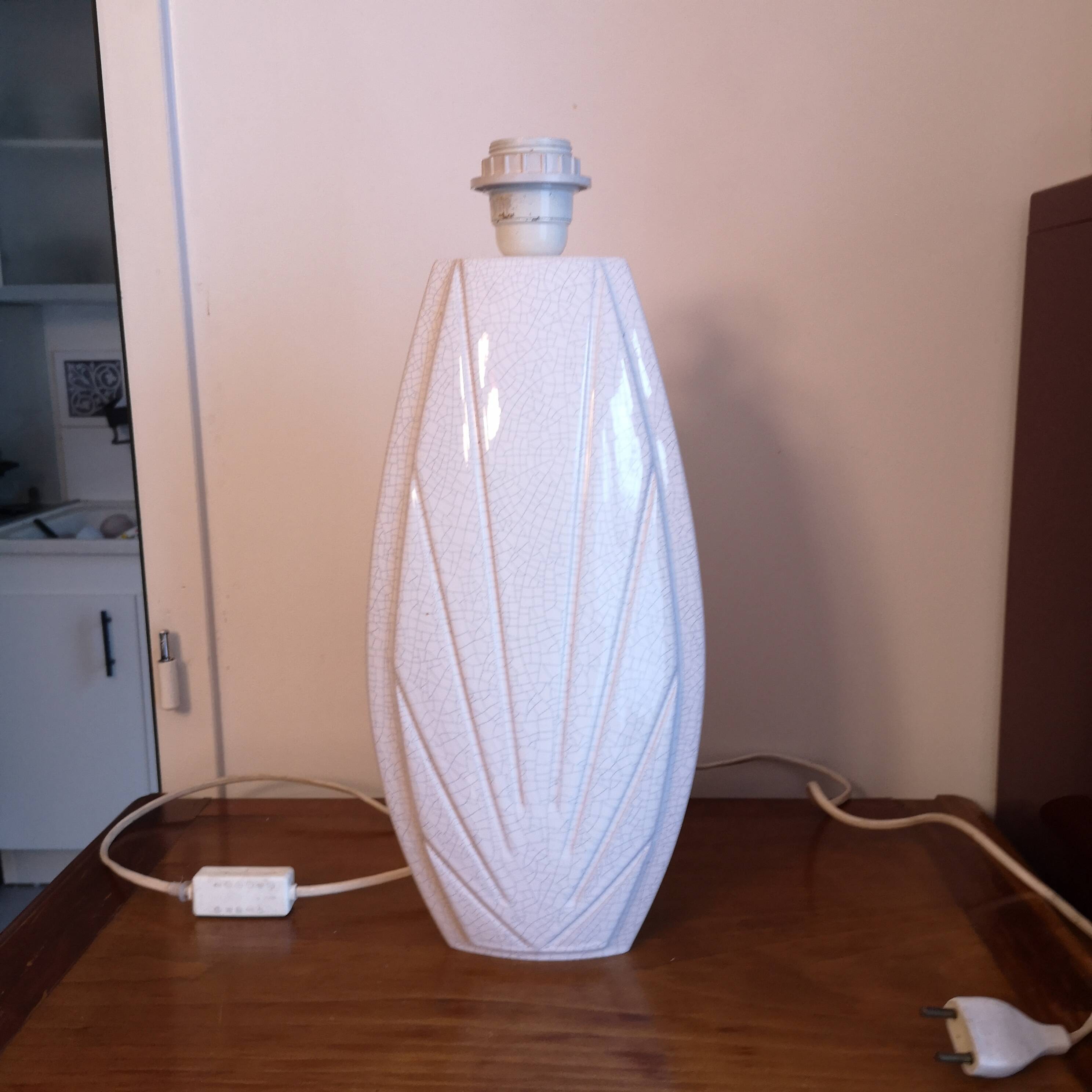 "Fan" lamp base in crackled ceramic - 1980s
