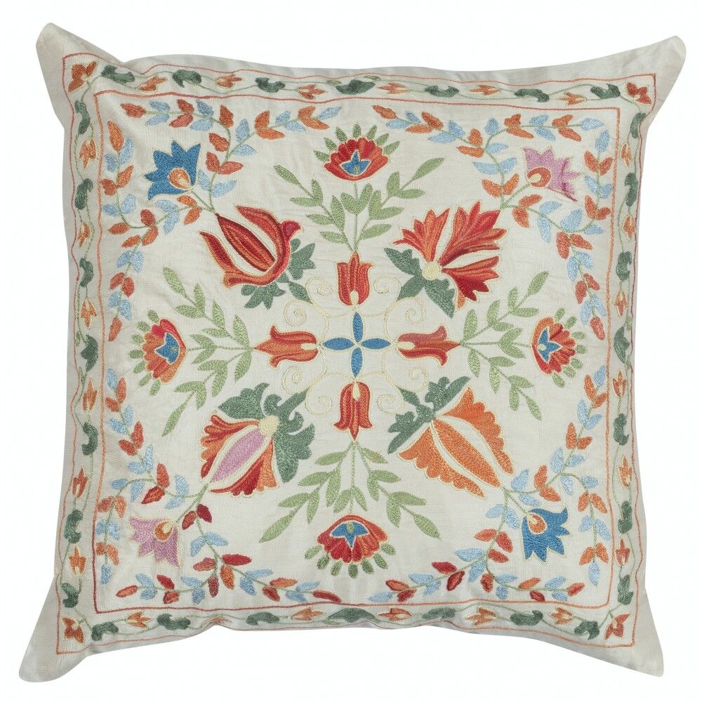 SET OF 2 - 100% Silk Cushion Covers. Embroidered Accent Pillows. Traditional Throw Pillows