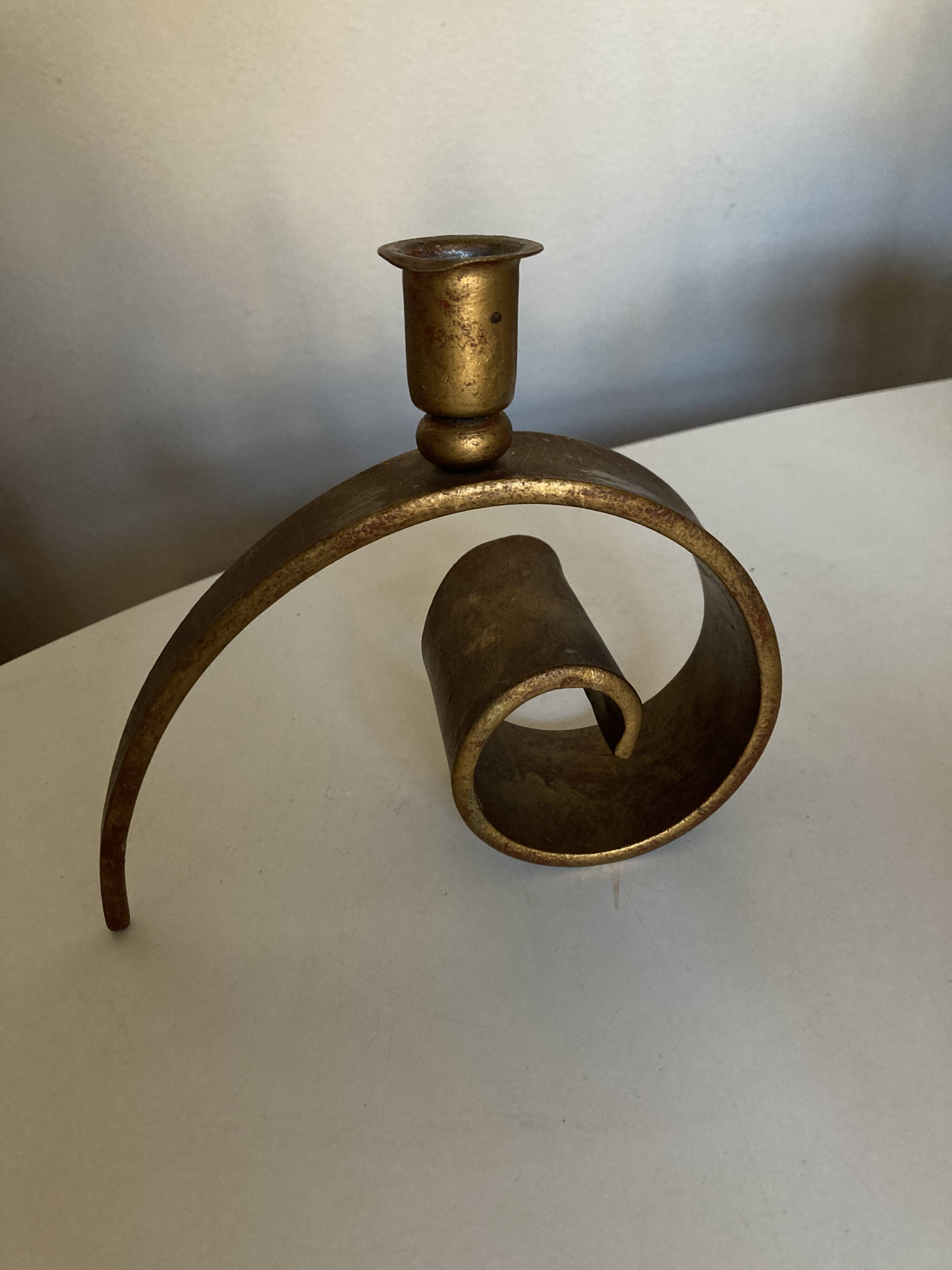Battered iron candle holder Italian work 1970