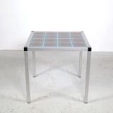 Vintage Danish design metal side table with tiles in a beautiful aqua color made in the 1970s. The f