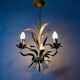 Vintage wheat spike chandelier in gold metal, 3 lights, 1970s Hollywood Regency.