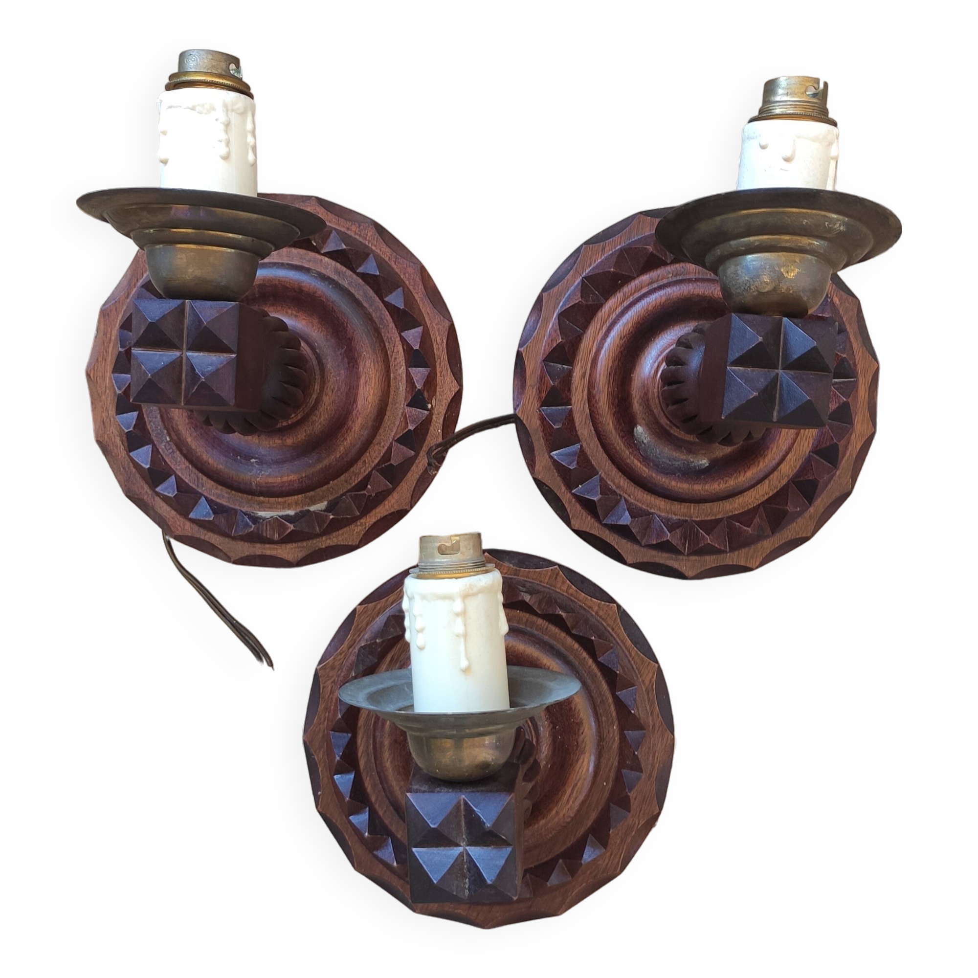 3 vintage wooden wall lights 1970