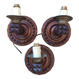 3 vintage wooden wall lights 1970