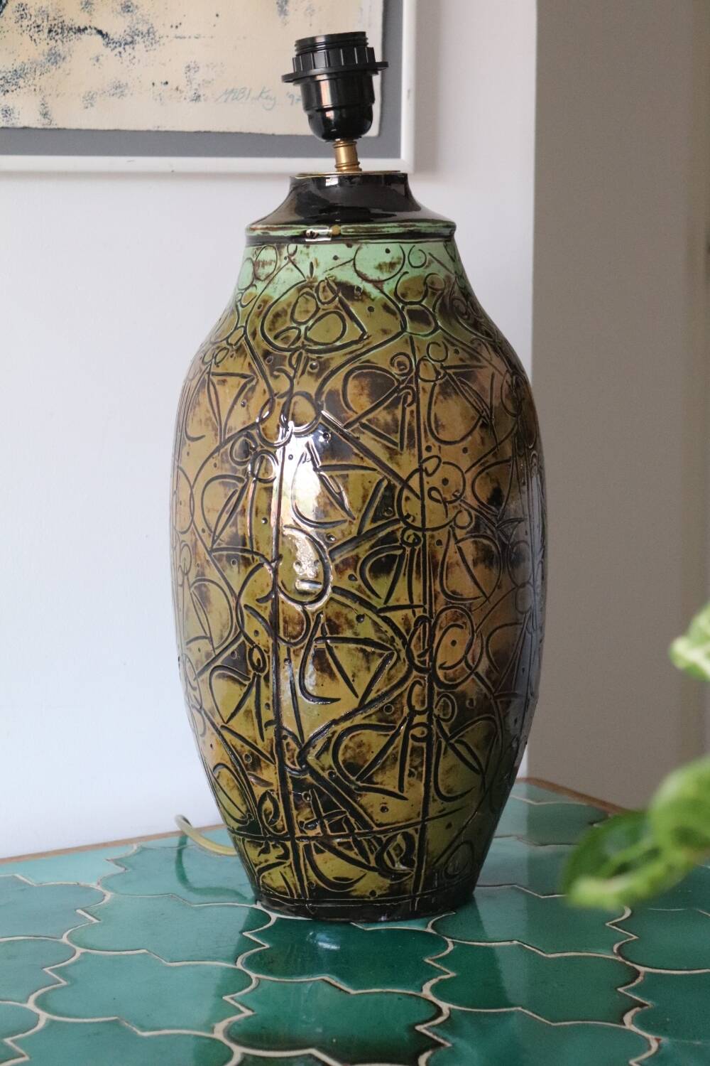 Handmade ceramic lamp signed