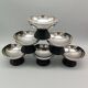 6 coupes à glaces en métal chromé et pieds en plastique noir, design 1970
