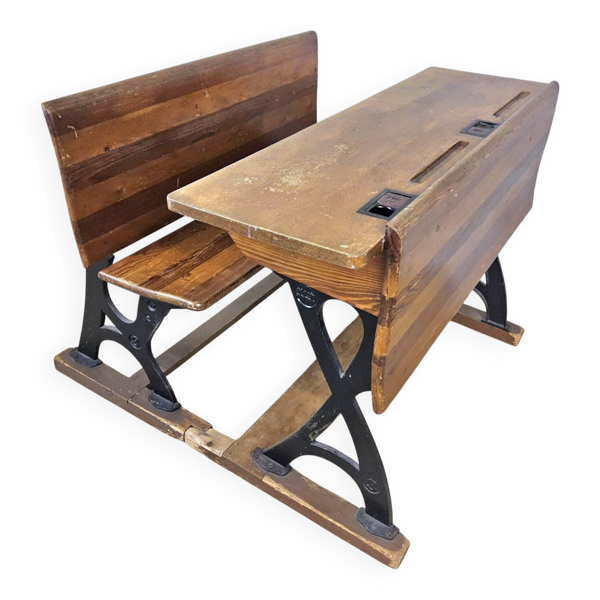 Bureau ancien / banc d'école (1920) en fonte De Mark Breda Hollande