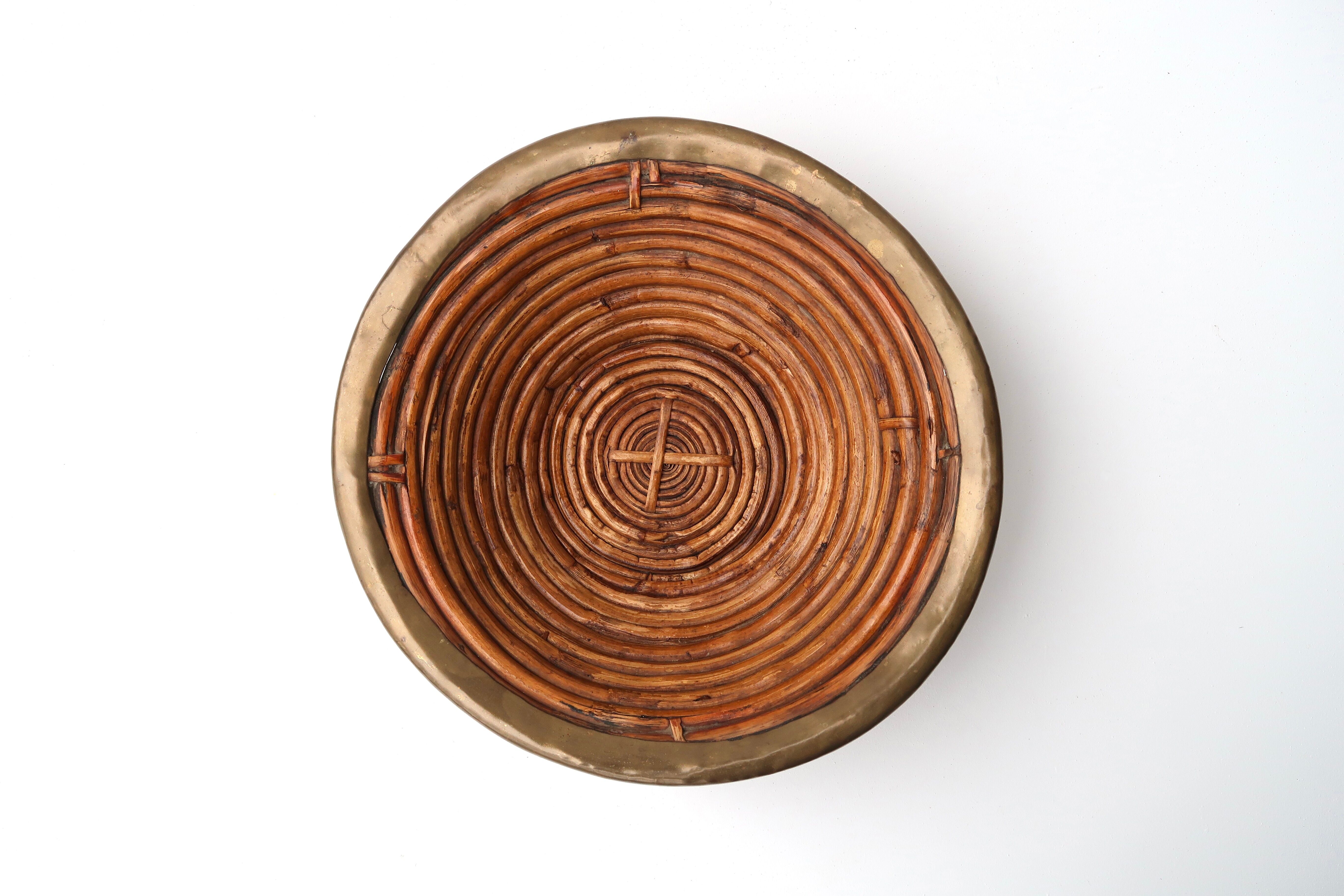 Rattan and brass fruit basket, 60s