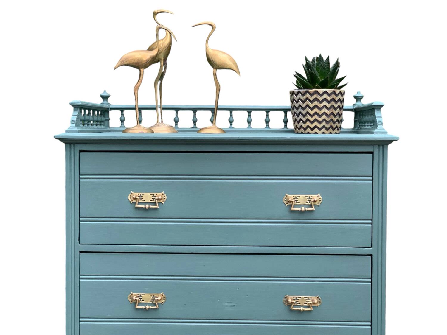 Old grey green high chest of drawers H160