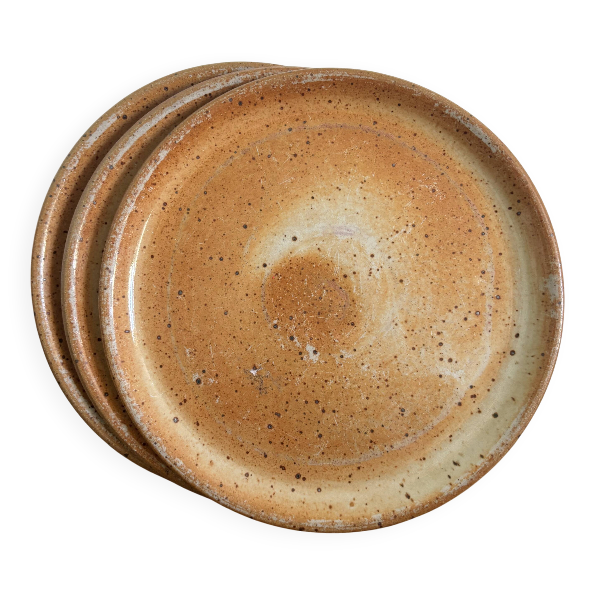 Set of 3 antique dessert plates. Marais stoneware.