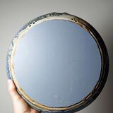 Round wall mirror in blue stoneware La Borne Catido floral decoration 1960 - Accidents