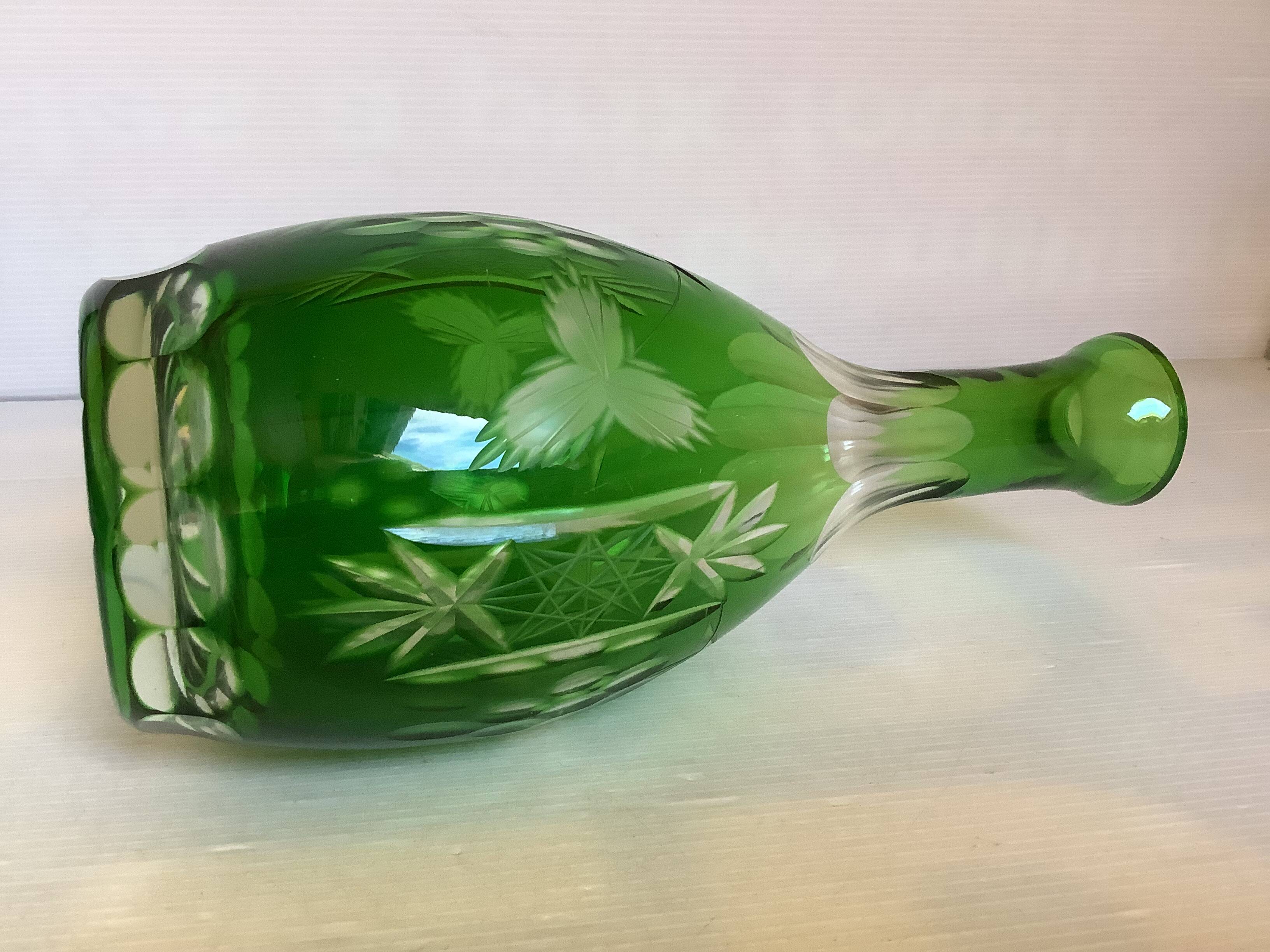 Green cut crystal bottle