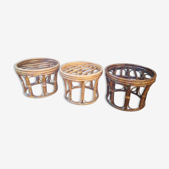 Trio of bamboo stools, 80s