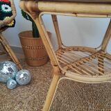 Round rattan side table 60s -70s / vintage