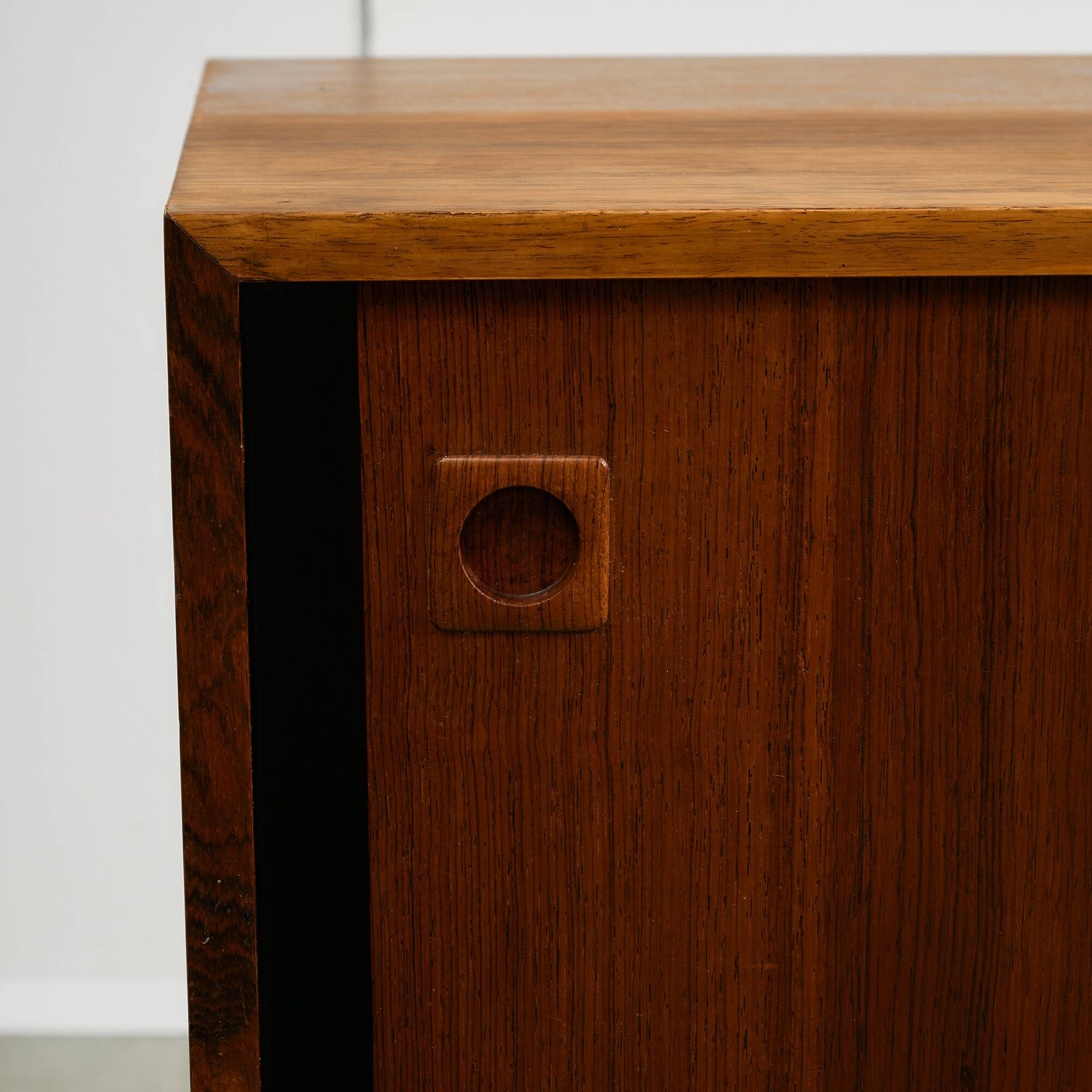 Rosewood and Teak Low Sideboard with Sliding Doors, 1960s