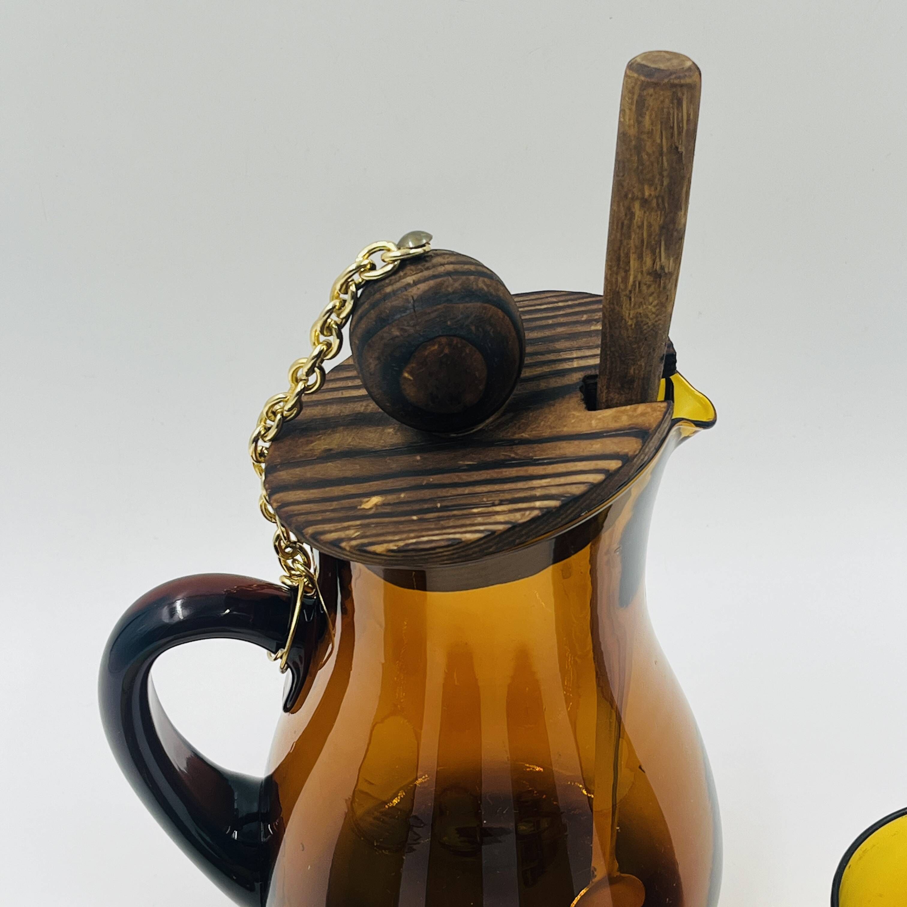 Vintage Sangria Service in Amber Glass and Wood