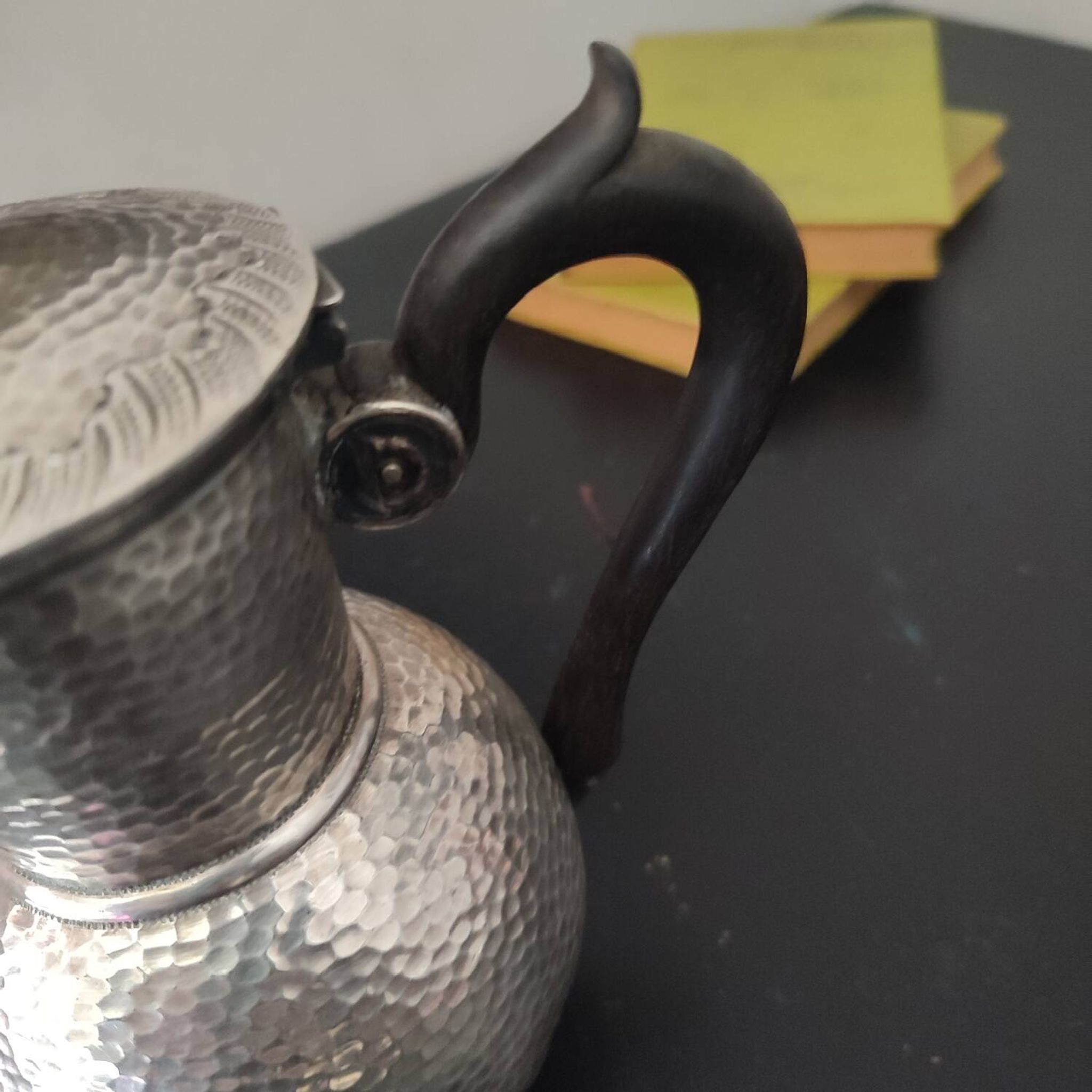 Antique english pewter hammered sheffield a la reine teapot hammered metal