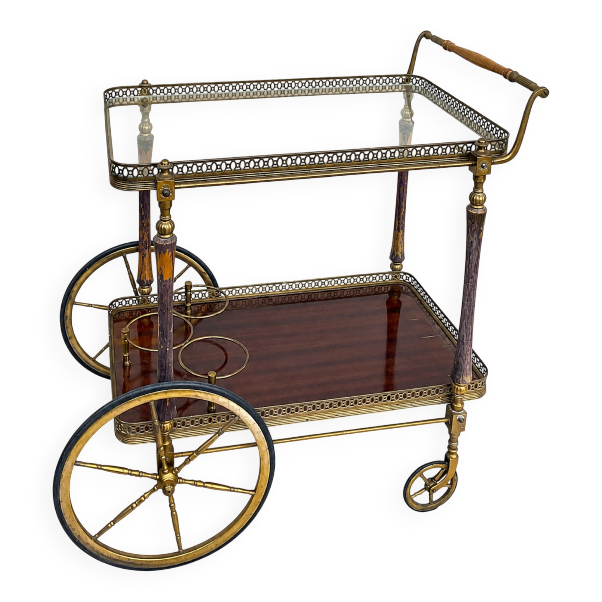 Bar drinks trolley in brass and wood from Maison Jansen