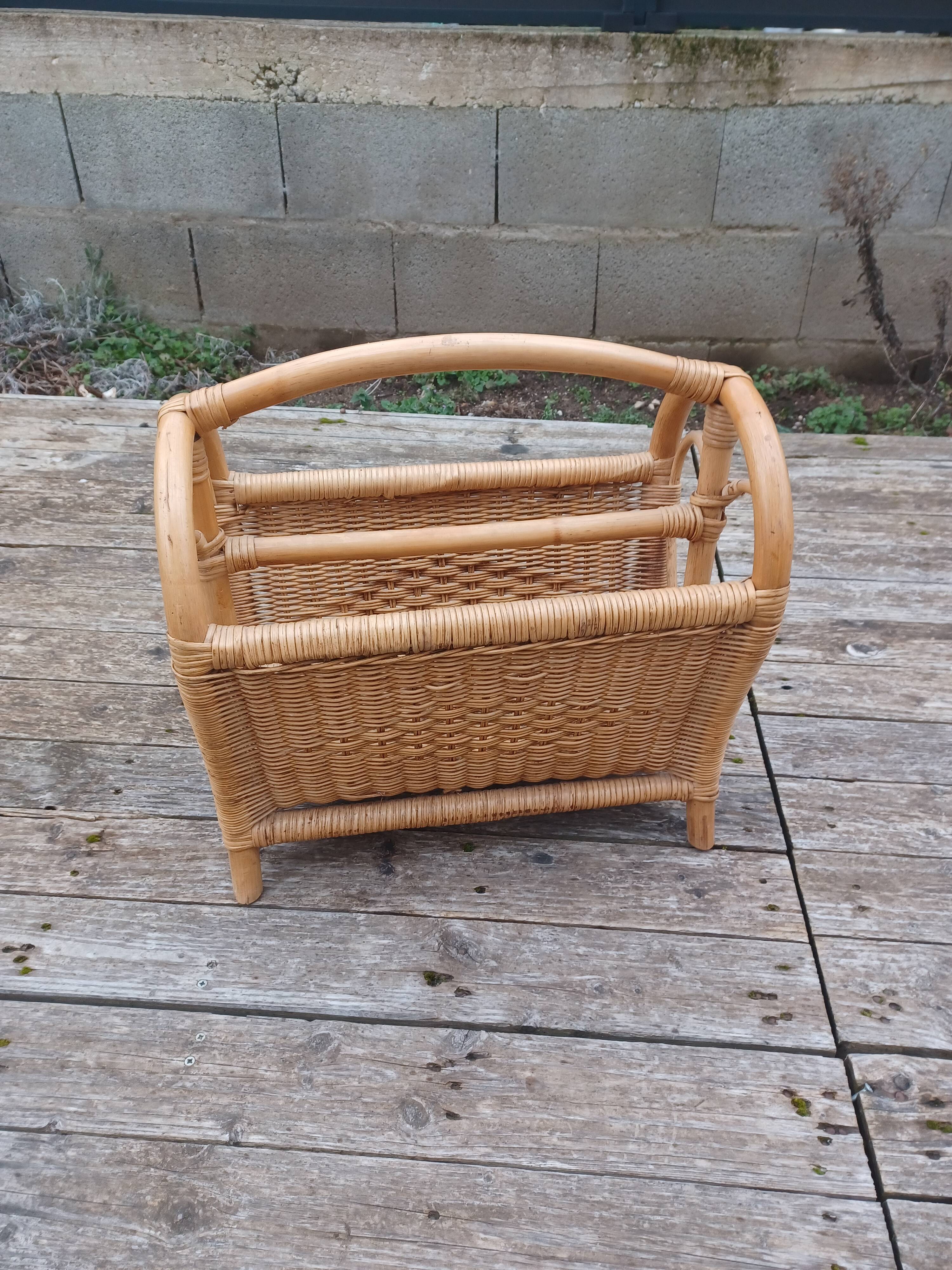 Vintage bamboo and rattan magazine rack -