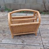 Vintage bamboo and rattan magazine rack -