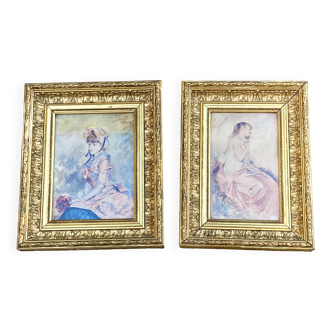 Old paintings Pair of romantic portraits of women - gilded frames