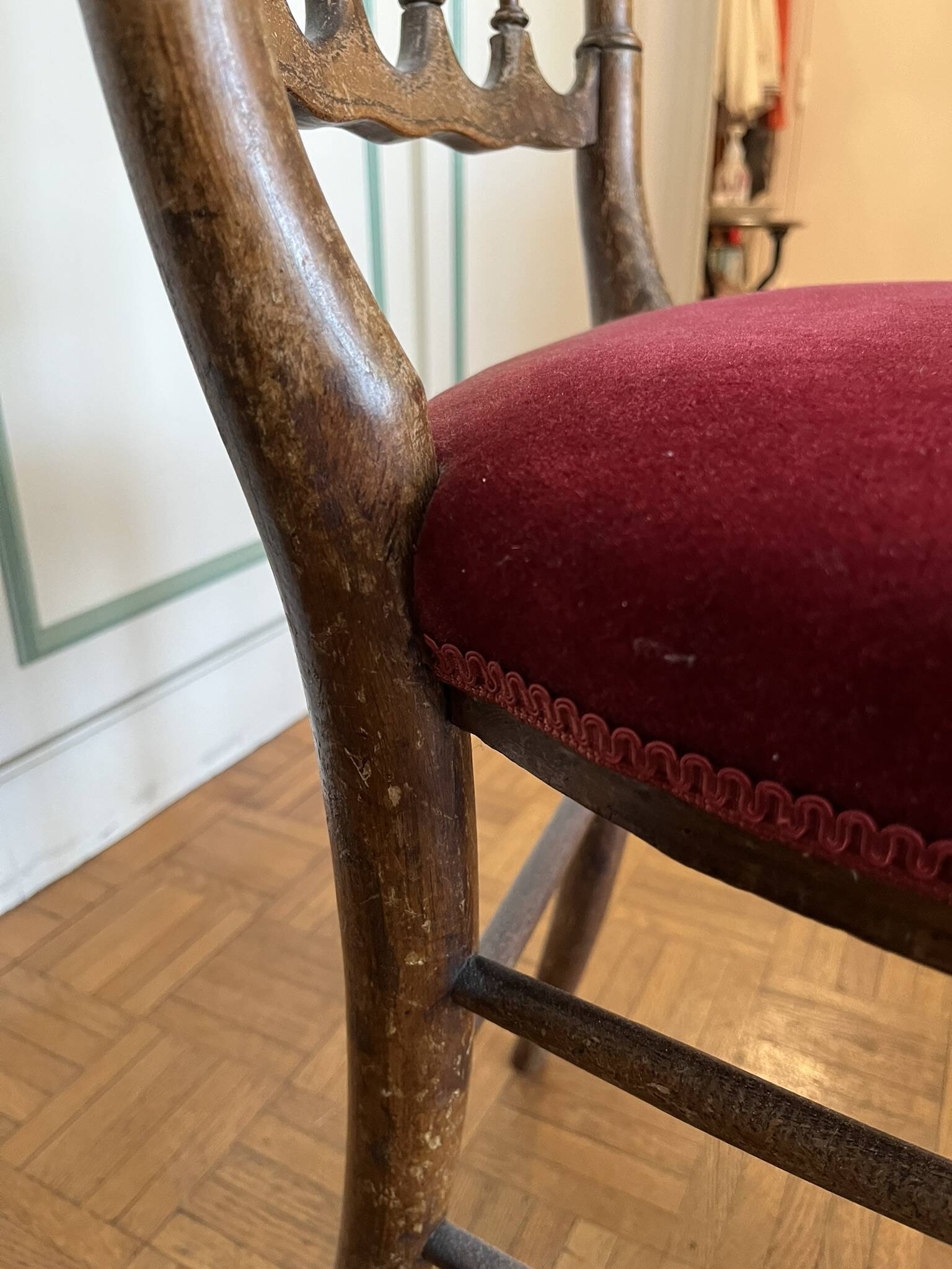 Napoleon III Chiavari Chair — Beaded Spindles — Crimson Velvet — France,