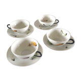 4 cups and cups in fine Limoges porcelain signed LC 60s