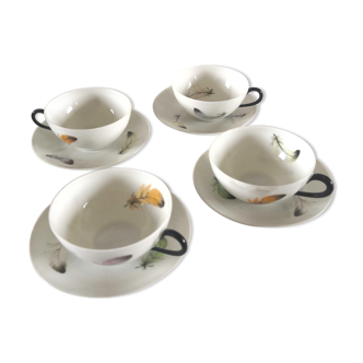 4 tasses et coupelles en porcelaine fine de Limoges signées LC années 60