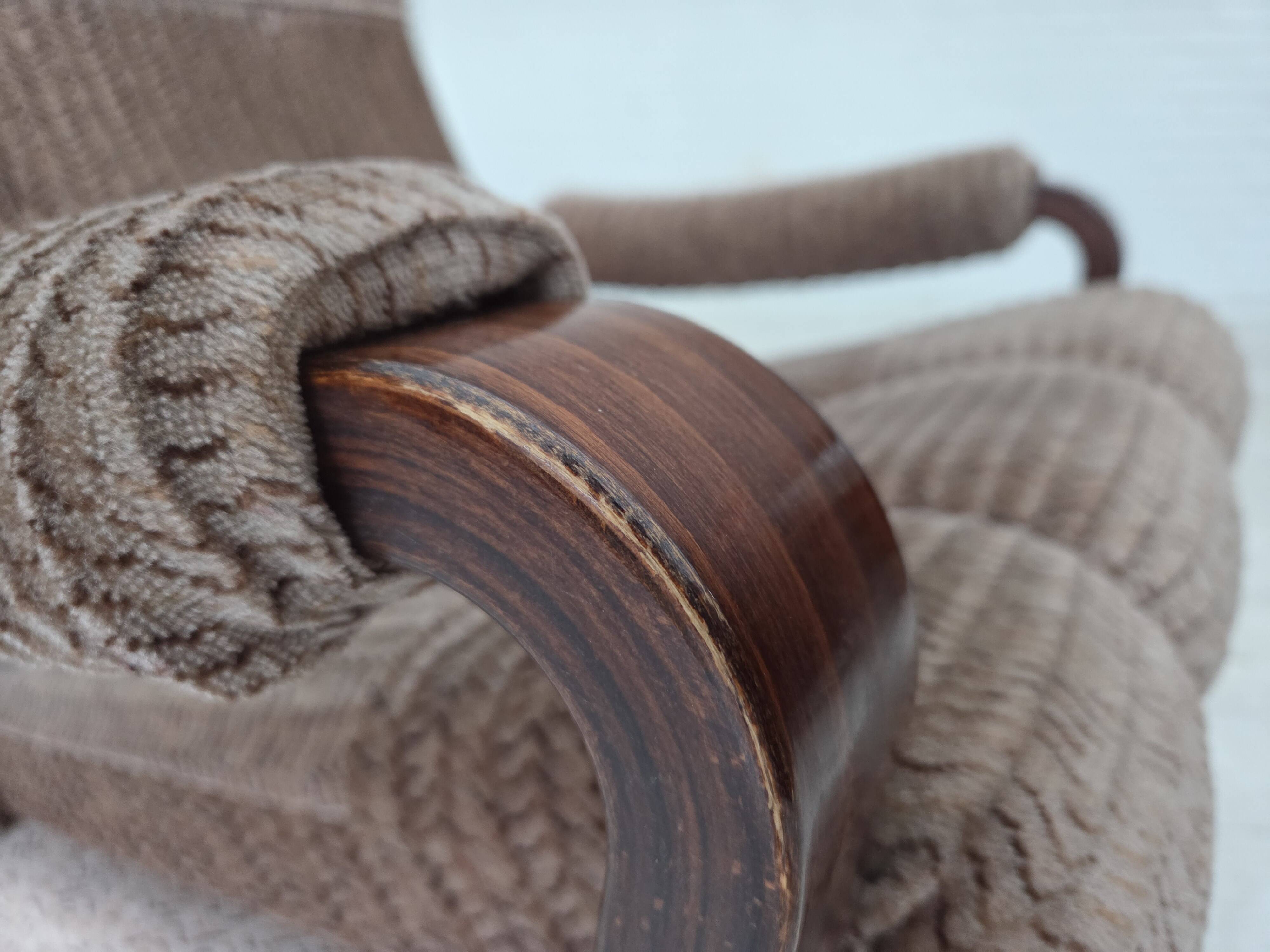 1970s, Danish armchair, light brown furniture corduroy, dark beech wood.