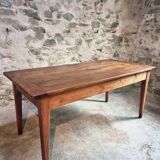 Antique French Farmhouse Table | 19th Century Cherry Wood Table with Drawer and Extension | 1880–1900 Rustic Kitchen