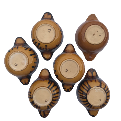 Series of 6 yellow bowls enamelled suls