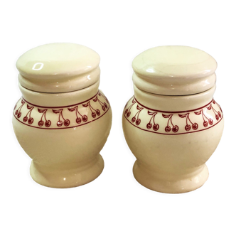 Lot two pots Faience Le Grenier de Louise cherry collection